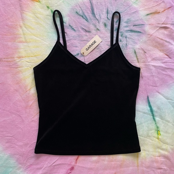 π2/$20 | NWT Garage Black Velvet Midi V Cami Tank Top | Size S - Picture 1 of 9